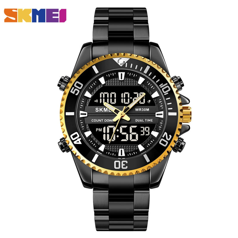 SKMEI Dual Display Uhren Herrenmode Digital Armbanduhren Chrono Alarm Herrenuhr Wasserdicht Edelstahl Relogio Masculino