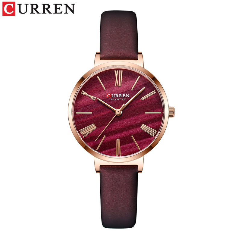 CURREN Fashion Luxury Watches for Women Malachite Green Quartz Dress Bracelet Wristwatch with Leather Female Clock