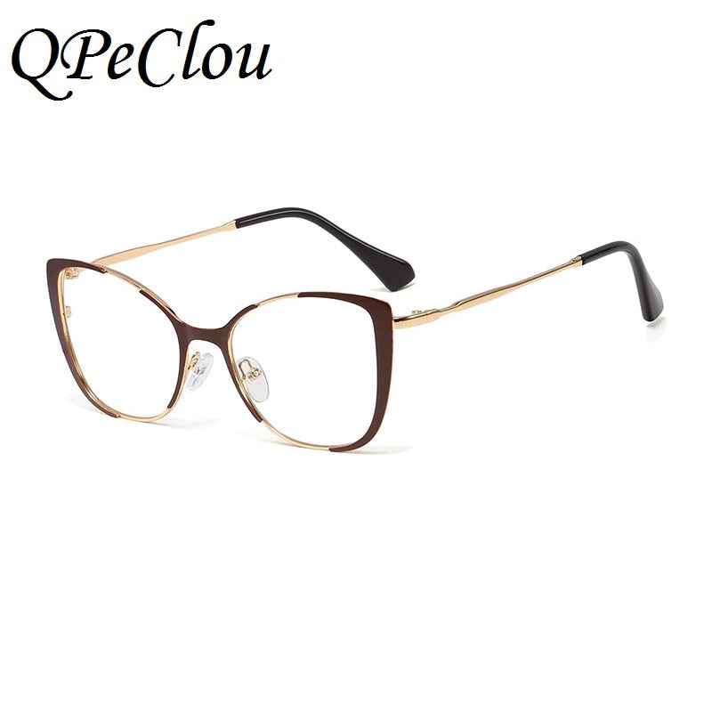 QPeClou Unique Vintage Cat Eye Glasses Women 2019 Retro Metal Cateye Eyeglasses Frames Female Clear lens Optical Oculos Gafas