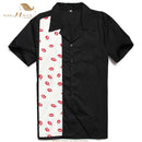 SISHION L-2XL Herrenhemd ST110 Kurzarm Schwarz Rot Rockabilly Baumwolle Lässige Bowlinghemden für Herren camisa masculina