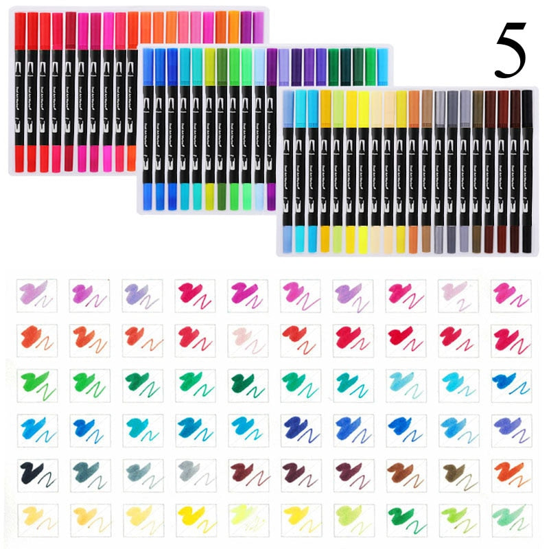 FineLiner Dual Tip Brush Art Markers Pen 12/48/72/100/120 Colores Plumas de acuarela para dibujar Pintura Caligrafía Suministros de arte