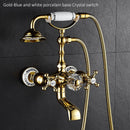 Luxury Crystal Handle Bathtub Gold Brass Faucet with Hand Shower Telephone Type Bath Faucets Sets Mixer Tap Wall Mounted EL8310G