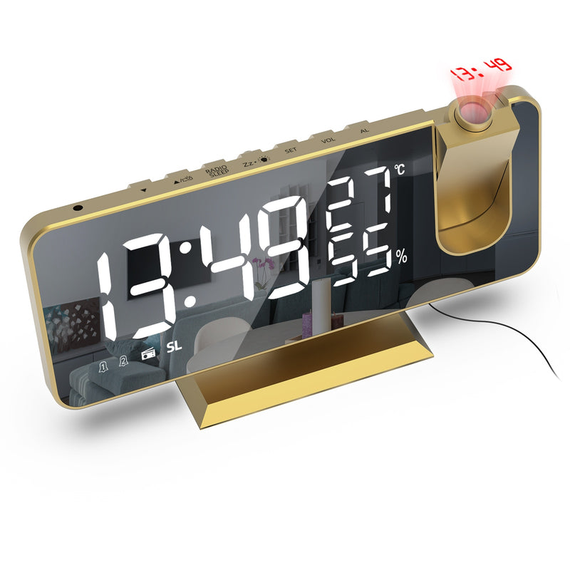 3 Color LED Digital Alarm Clock Radio Projection With Temperature And Humidity Mirror Clock Multifunctional Bedside Time Display