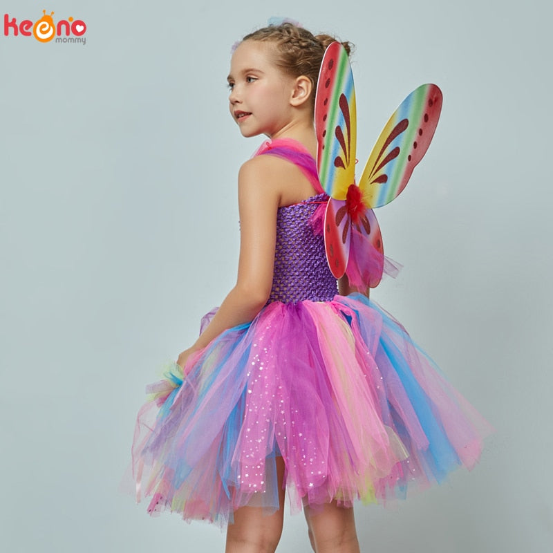 Vestido tutú elegante de hadas y mariposas para niñas, disfraz de alas para niños, fiesta de cumpleaños de princesa, Cosplay de Halloween, vestido de tul de primavera para niños