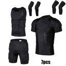 Herren Sport Knieschützer Ellbogen Stoßschutz Kompression Gepolsterte Shorts Shirt Weste Set Fußball Basketball Schutzausrüstung Brust Rippenschutz