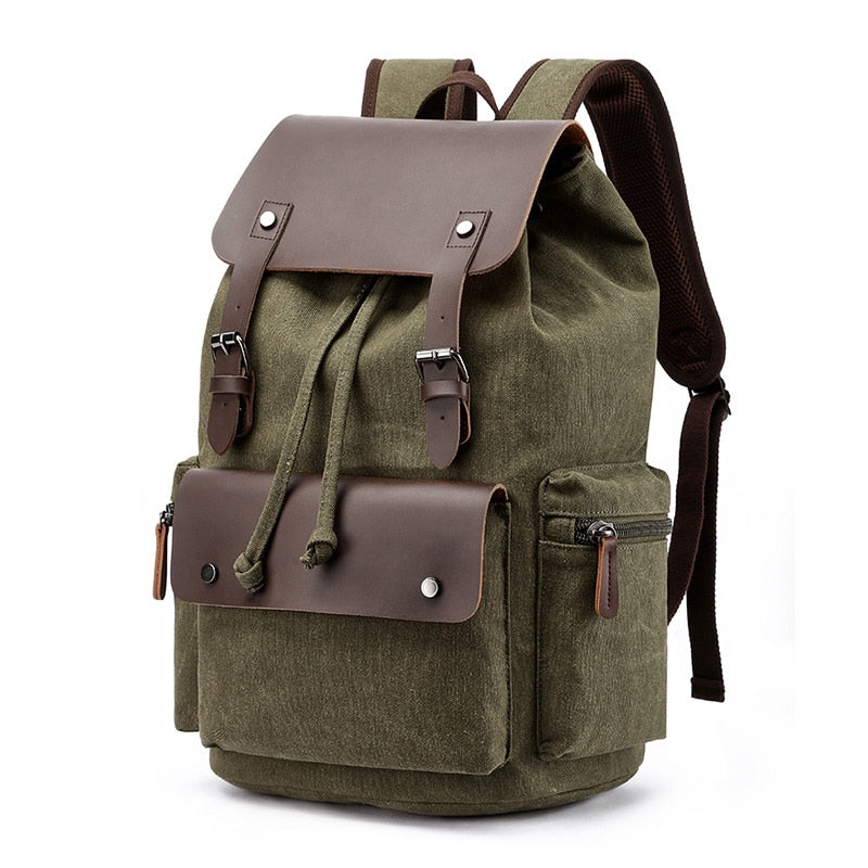 Fashion Canvas Backpack Bag Men Large Capacity Suit 17 Inch Laptop Drawstring Leather Cover Travel Rucksack Student Bookbag 2021