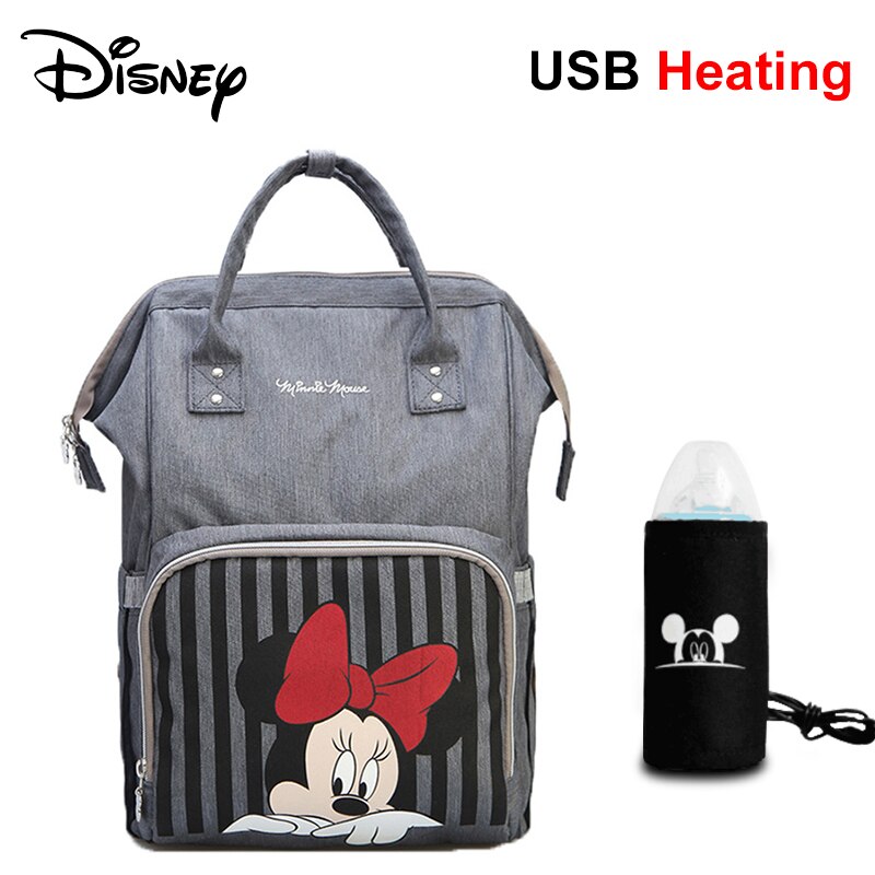 Mochila clásica de Disney para pañales de bebé de la serie Mickey Minnine con bolsa de momia USB para viajes, bolsas de pañales de maternidad de gran capacidad