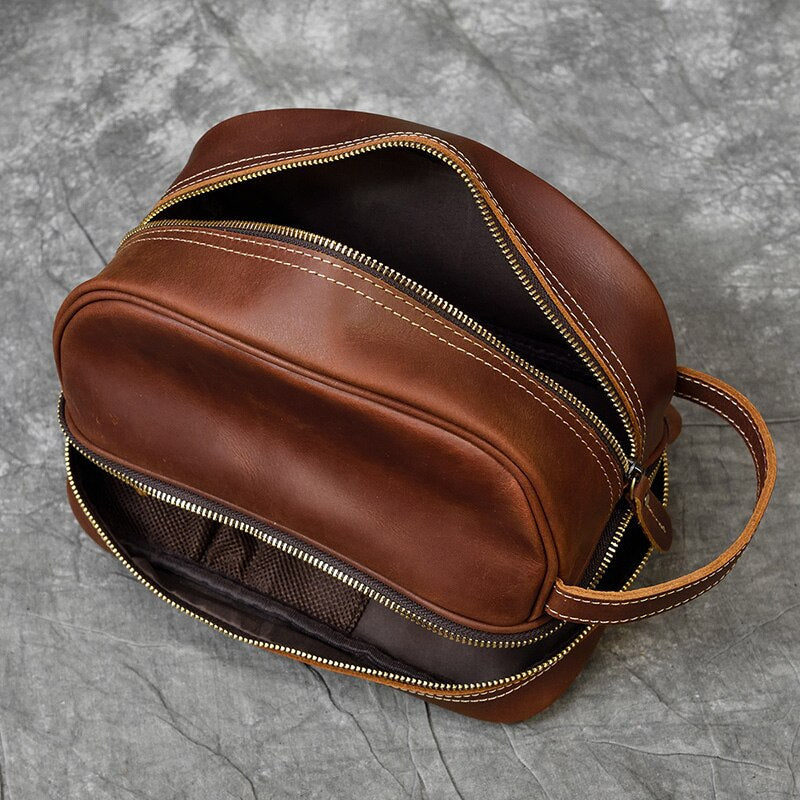 MAHEU High Quality Small Travel Bag Crazy Horse Leather Travel Wallet Storage Bag Washing Make Up Bag For Travel toiletry bag