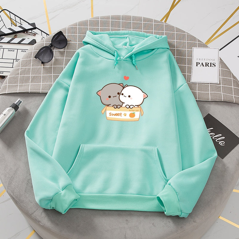 Grunge Aesthetic Hooded Hoodies Women Kawaii Oversized Graphic Sweatshirt Ladies Casual Harajuku Couple Clothes Sudadera Mujer