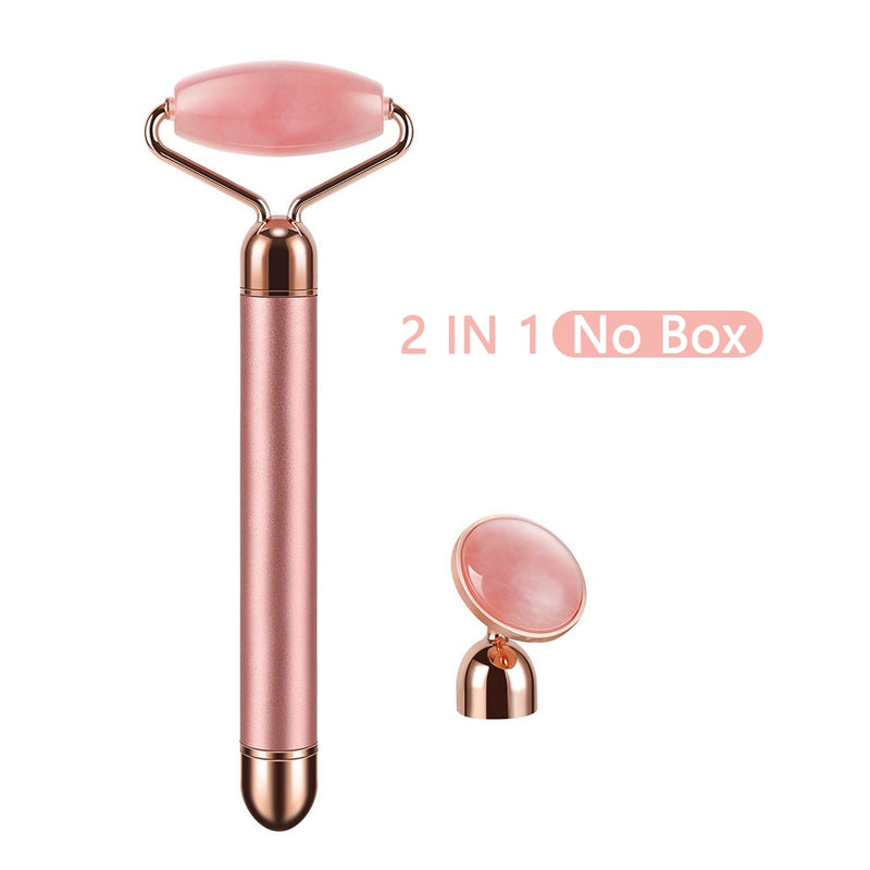 2 in 1 Electric Jade Roller Natural Rose Quartz Vibrating Massager Face Lift Slimming Wrinkle Removal Skin Tightening