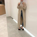 Frauen Designer Rollkragen Split Pullover Kleid Damen Langarm Solide Gerade Lose Gestrickte Maxi Kleider Winter Vestido