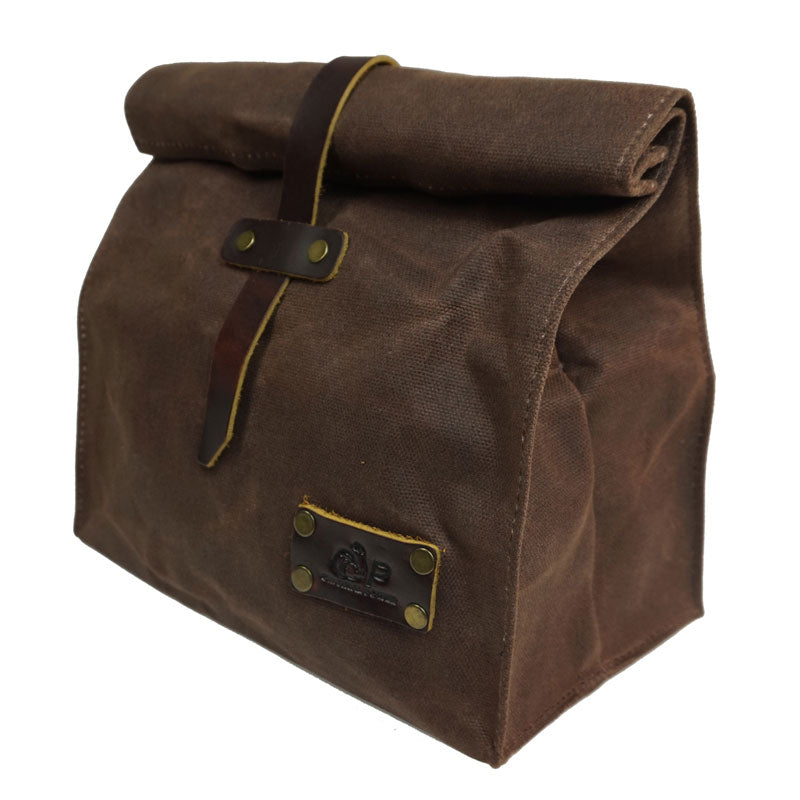 Waxed Canvas Leather Lunch Bag Plastic-Free Waterproof Lunch Box Handbag Dinner Bento Pouch for Work or School Food Storage Bags