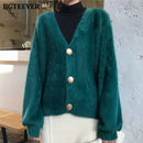 BGTEEVER, cárdigans de punto holgados elegantes para mujer, suéter de Mohair con manga acampanada, jerséis, chaqueta cárdigan para mujer de Otoño Invierno 2020