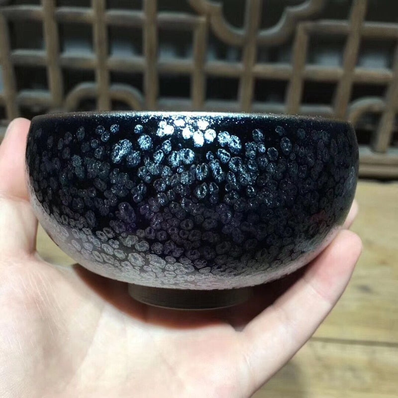 Jianzhan Chinesische traditionelle Fertigkeit Tenmoku Teeschale Sky Eye Drinkware Matcha Chawan Schale Oil Spot japanische Teeutensilien handgefertigt