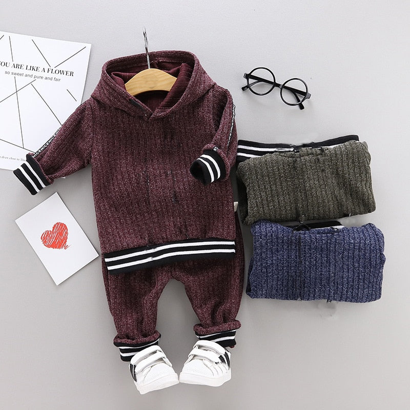 Ropa para niños pequeños, conjunto de Boutique de algodón suave, sudadera con capucha de manga larga sólida para niños, conjunto de chándal, pantalones, conjunto de ropa para niños de 1 a 4 años