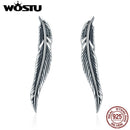 WOSTU Romantic 925 Sterling Silver Vintage Feathers Retro Wings Stud Earrings for Women Luxury Silver Jewelry Gift CQE258