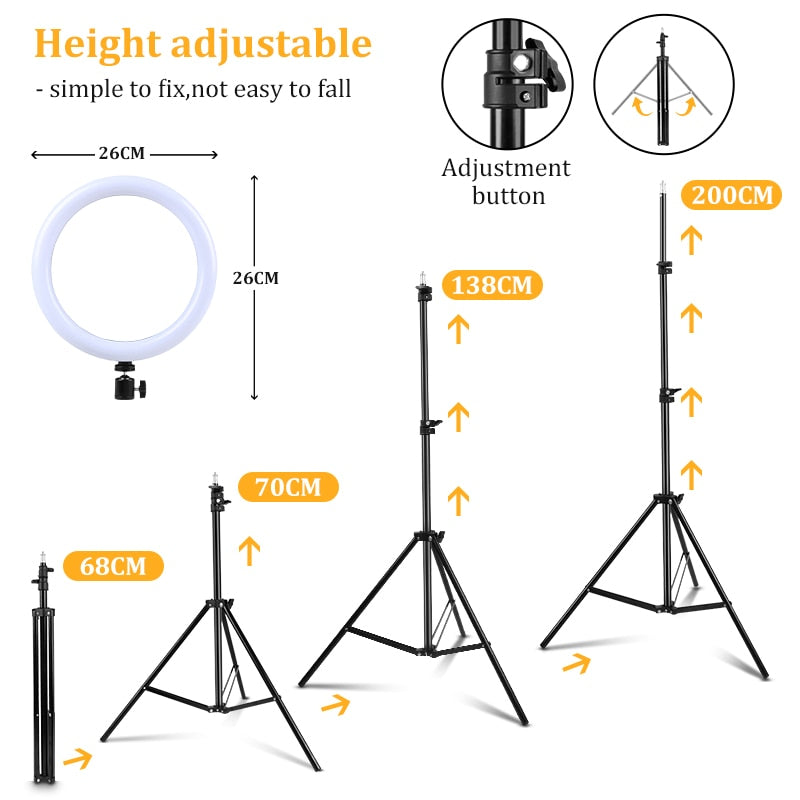 Anillo de luz Led RGB con soporte, iluminación colorida, 29 colores, 3 modos normales, Selfie regulable, anillo de luz de 10 pulgadas para vídeo de Youtube