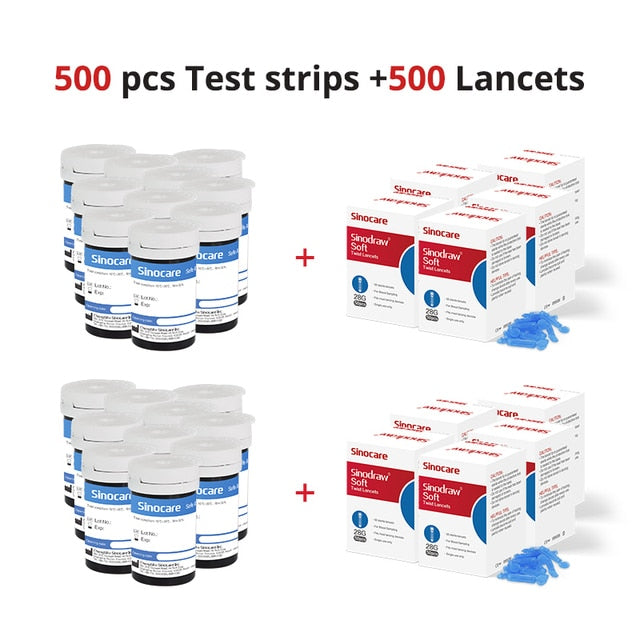 500/400/300/200/100/50PCS Sinocare Safe-Accu Blood Glucose Test Strips and Lancets for Diabetes Tester