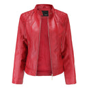 2022 Lederjacke Frauen Reißverschlüsse Frühling Herbst Frauen PU Lederjacke Stehkragen Rot Motor Biker Mantel Weiblich Übergroß