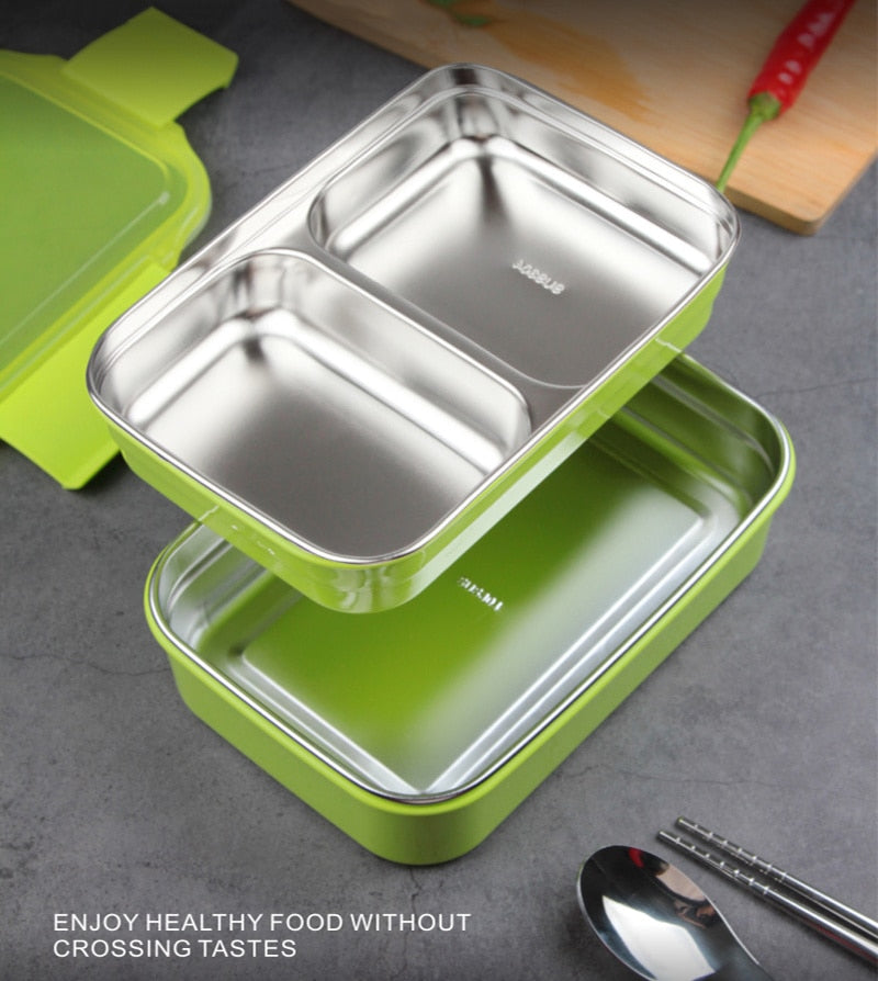 Japanese Kids Adult Lunch Box Double Layer Water Injection Heating 304 Stainless Steel Student Bento Box Lunchbox Food Container