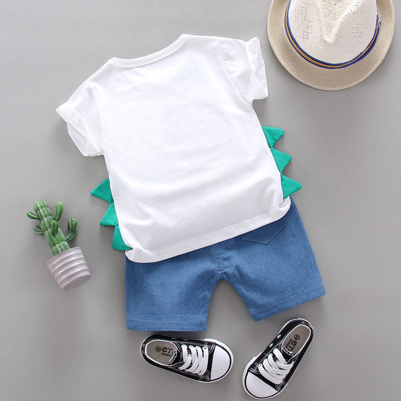 Children Cotton Clothes Summer Baby Boys Dinosaur modeling O-Neck T Shirts Denim Shorts 2Pcs/sets Infant Kids Toddler Tracksuits