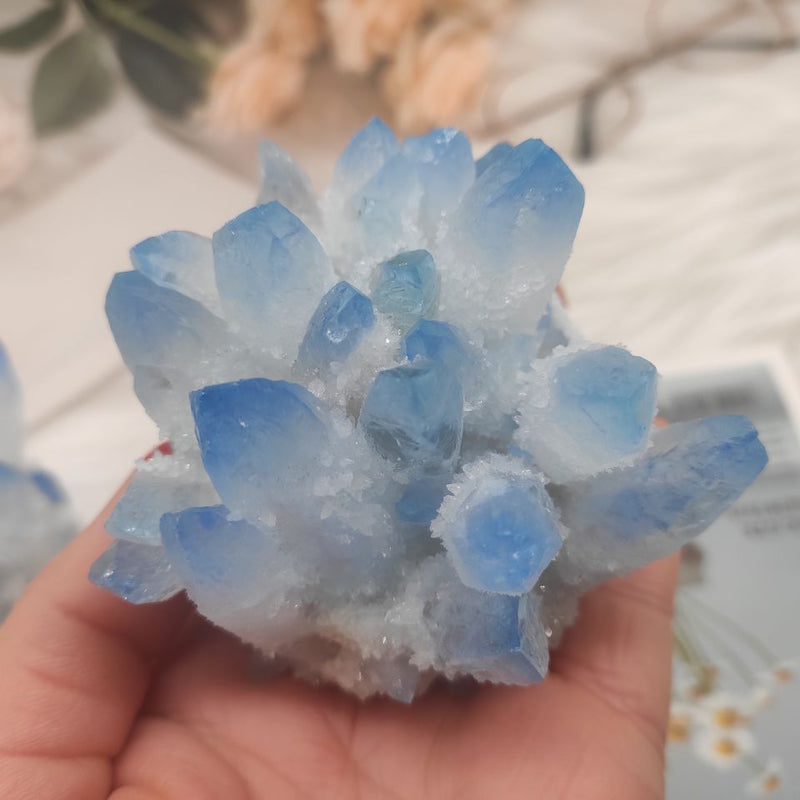 300–700 g, seltenes, wunderschönes, blaues Ghost-Phantom-Quarzkristall-Cluster-Exemplar