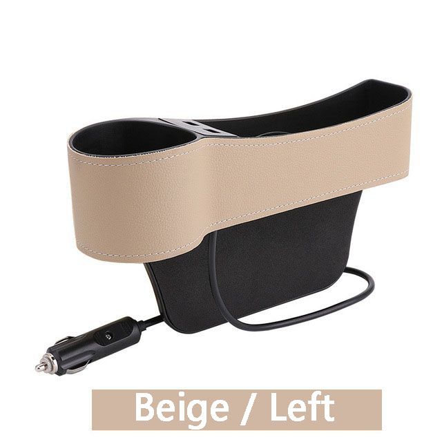 Auto Car Seat Gap Organizer PU Leather Storage Box Cup Holder Car Seat Side Slit Pocket Storage Bag With Dual USB Charger Ports