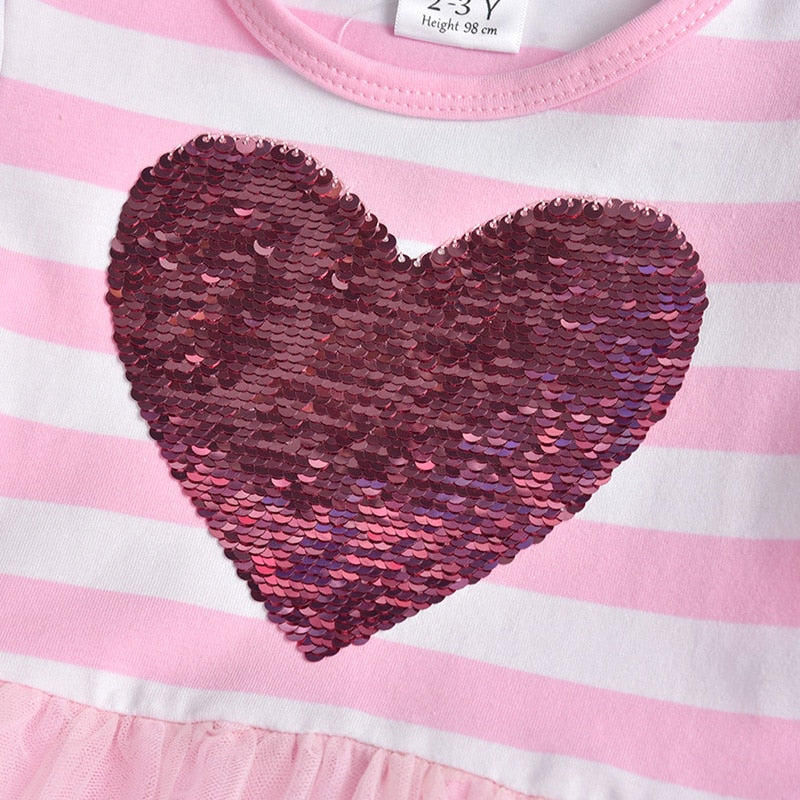 VIKITA, vestido a rayas para niñas, vestido de princesa para niños, vestidos con diseño de corazón para niñas, ropa informal escolar para niñas, ropa para niños