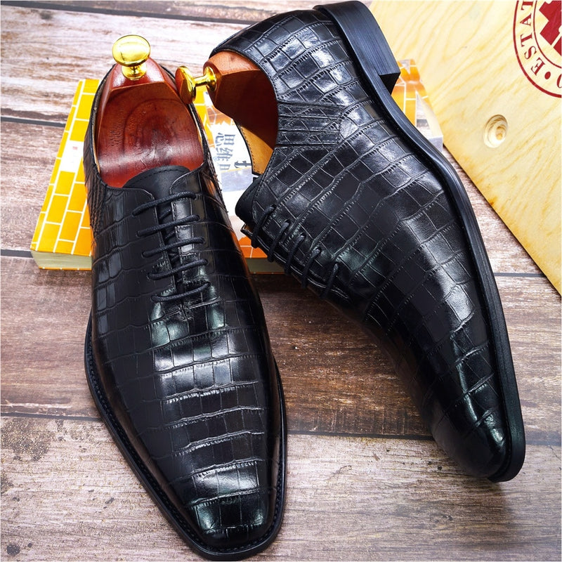 Zapatos Oxford de talla grande 6-13 hechos a mano para hombre, zapatos de vestir de cuero genuino con estampado de cocodrilo para hombre, zapatos formales de negocios clásicos para hombre