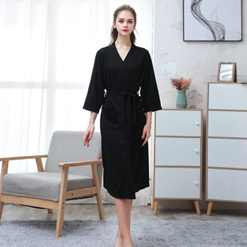 Women Summer 2021 Long Soft  Bath Robe Pajamas Kimono Solid Waffle Bathrobe With Sashes Dressing Gown Sleepwear Female Homewear