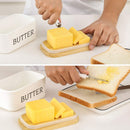 Nordic Style Butter Box Sealing with Wood Lid Knife FoodDish Ceramic Keeper Tool Cheese Storage Tray Plate Container for Kitchen