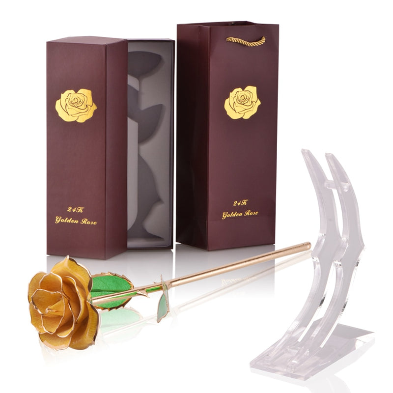 Geschenke für Frauen 24 Karat Gold getauchte Rose mit Ständer Ewige Blumen für immer Liebe in Box Freundin Hochzeit Weihnachtsgeschenke für Sie