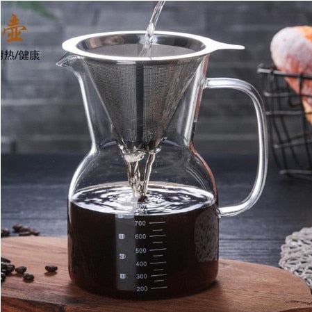 1 STÜCK 1000 ml Glas Kaffeekanne Dripper Moka Teekocher Kaffeemaschine Barista Werkzeuge Espresso Manueller Wasserkocher Teekanne mit Edelstahl