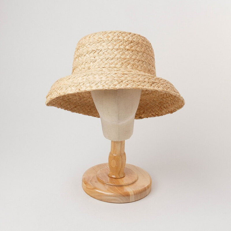 Hand-made Raffia Straw Hat For Kids Retro Flat Top Fold Down Brim Children&