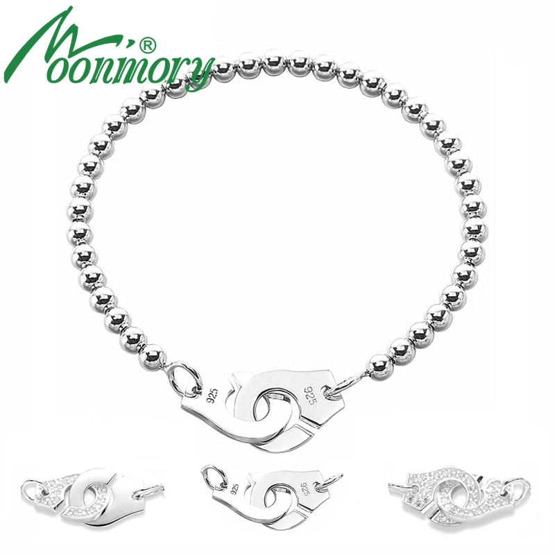 Moonmory France Popular 925 Sterling Silver Handcuff Bracelet For Women Many Silver Beads Chain Handcuff Bracelet Menottes