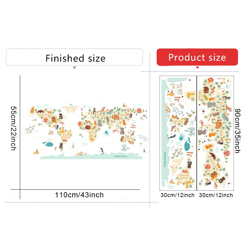 Cartoon Animals Map Wall Stickers for Kids room Bedroom Kindergarten Wall Decor Vinyl PVC Wall Decals Art Murals Home Decoration