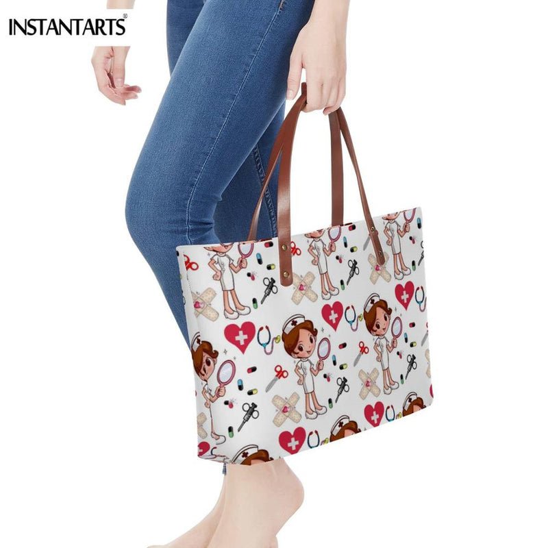 Bolsos de trabajo informales con estampado de enfermera de dibujos animados instantáneos para mujer, bolso de mano de gran capacidad, bolso de hombro de viaje a la moda paramédico de Hospital