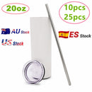 Venta al por mayor, 20 oz, sublimación a granel, vaso flaco blanco en blanco, vasos de botella de agua cónicos de acero inoxidable con tapa y pajita