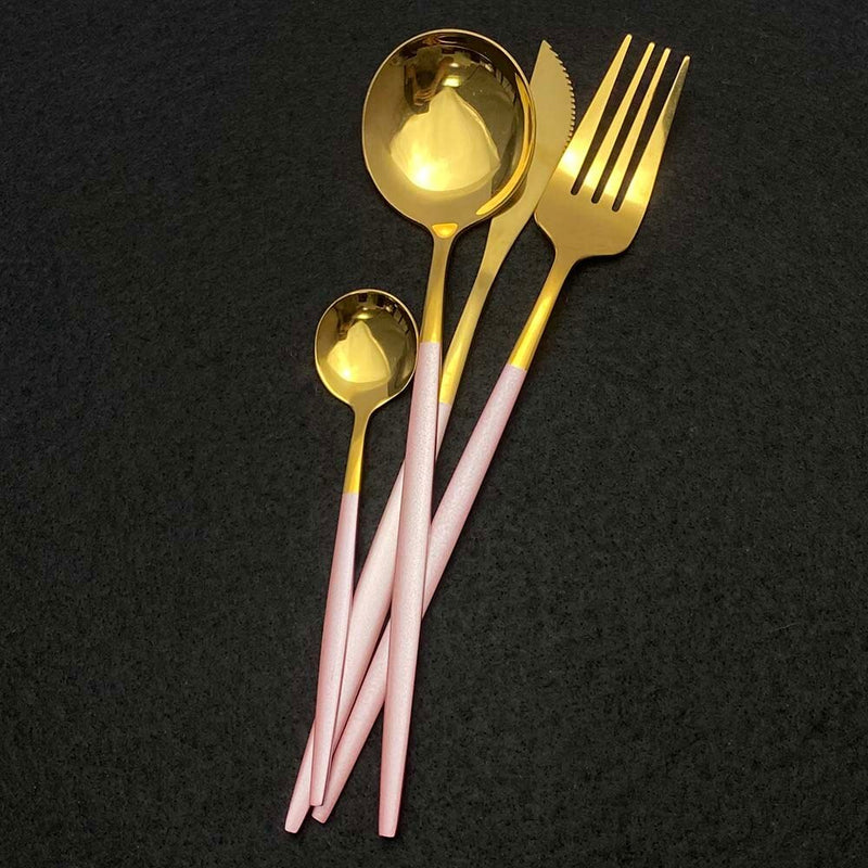 30Pcs Shiny Gold Cutlery Set Stainless Steel Dinnerware Set Knife Dessert Fork Spoon Dinner Silverware Set Kitchen Tableware Set