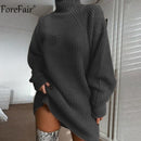 Forefair cuello alto manga larga suéter vestido mujer Otoño Invierno túnica suelta de punto Casual rosa gris ropa vestidos sólidos