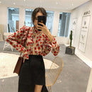 Alien Kitty Plissee Blumen stehen feminin aushöhlen schick 2020 All-Match Sweet Flare Sleeves Frauen lose Bürodamenblusen