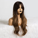 EASIHAIR Lange Synthetische Perücken Ombré Braun Gewellt für Frauen Perücken mit Pony Hitzebeständige Blonde Cosplay Perücken Tägliches Naturhaar