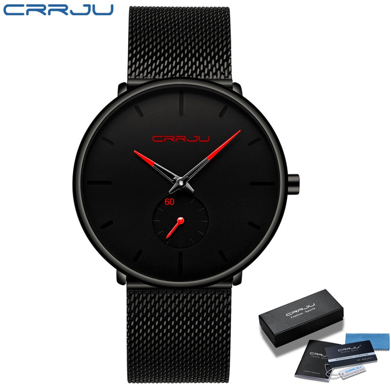 CRRJU Relojes para hombre Ultrafino Minimalista Impermeable - Reloj de pulsera de moda para hombre Vestido unisex con banda de malla de acero inoxidable