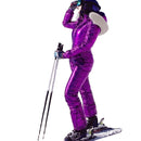New Shiny Silver Gold One-Piece Skianzug Frauen Winter winddicht Skifahren Overall Snowboard Anzug weibliche Schnee Kostüme