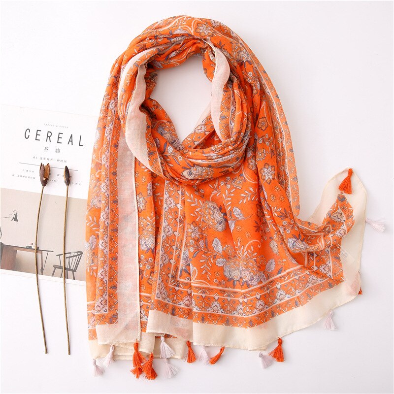 2020 fashion spring summer geometry printing cotton scarf with tassel fashion wraps shawls sunscreen beach hijabs wholesale