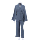100% Baumwolle Damen Nachthemd Robe Pyjama Sets Flare Nachthemd Hosenanzüge Tropfenärmel Set Frau 2 Stück Bademantel für Frauen