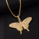 D&Z New Full Iced Out Butterfly Wings Pendant Necklace Solid Back Pendant Gold Silver Color Hip Hop Charm Chain Jewelry