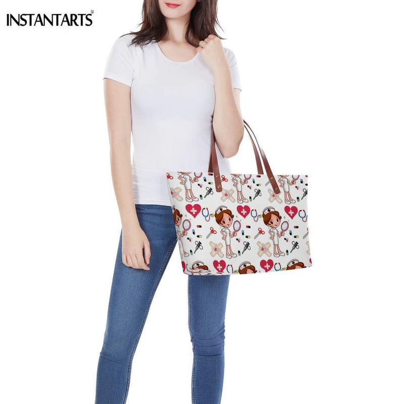 Bolsos de trabajo informales con estampado de enfermera de dibujos animados instantáneos para mujer, bolso de mano de gran capacidad, bolso de hombro de viaje a la moda paramédico de Hospital