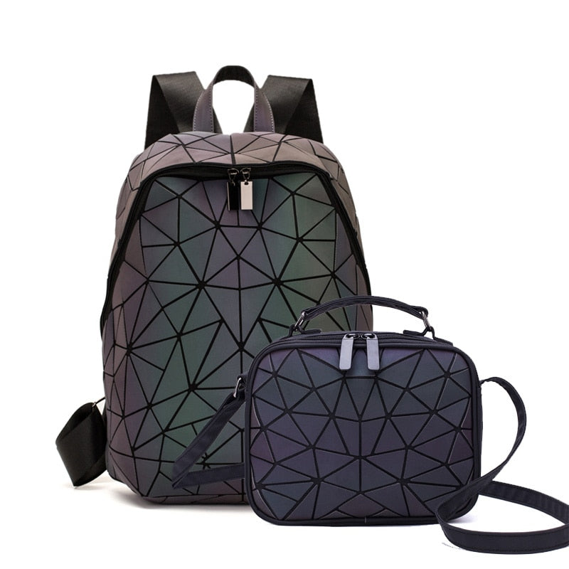 Set Backpacks Women Geometric Luminous Backpack School Purse Holographic Noctilucent Travel Bagpack Female Student Rucksack 2021