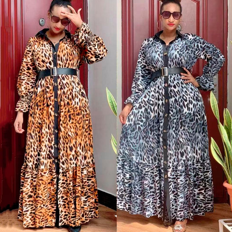 MD African Print Leopard Kleid Frauen Dashiki Maxi Kleider Muslimische Mode Abaya Plus Size Ankara Weibliche Kleidung Abendkleid